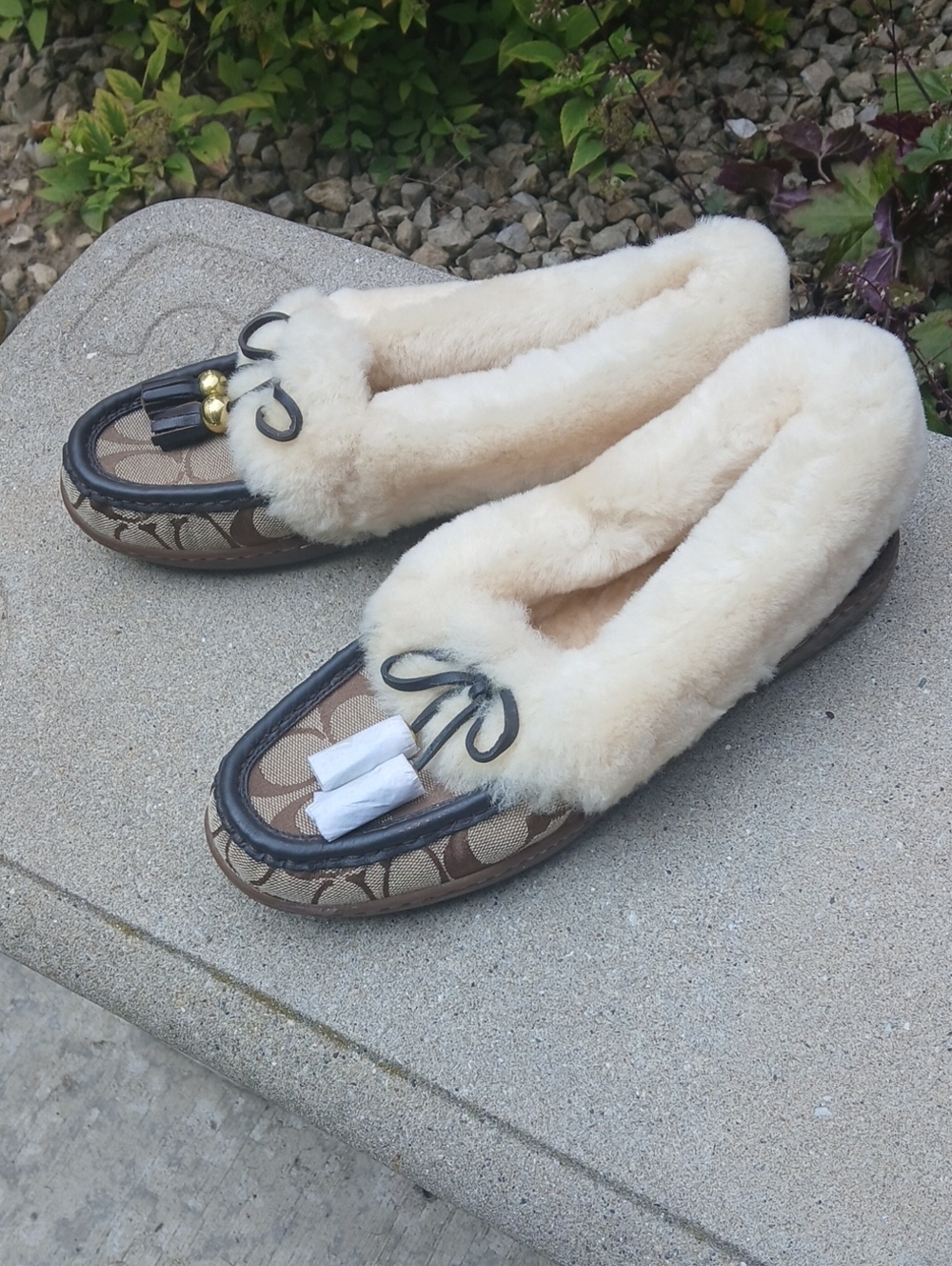 Coach Fiona Signature Shearling Moccasin Slippers Sz 7.5 M - Picture 12 of 12
